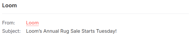Example of natural email subject line from Loom showing clear, descriptive text without spam trigger words